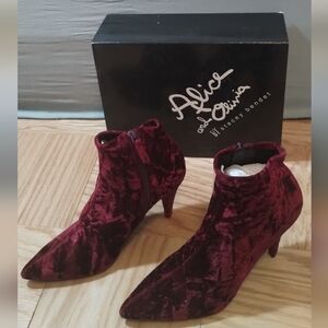 Alice + Olivia Deep Red Velvet Ankle Booties
